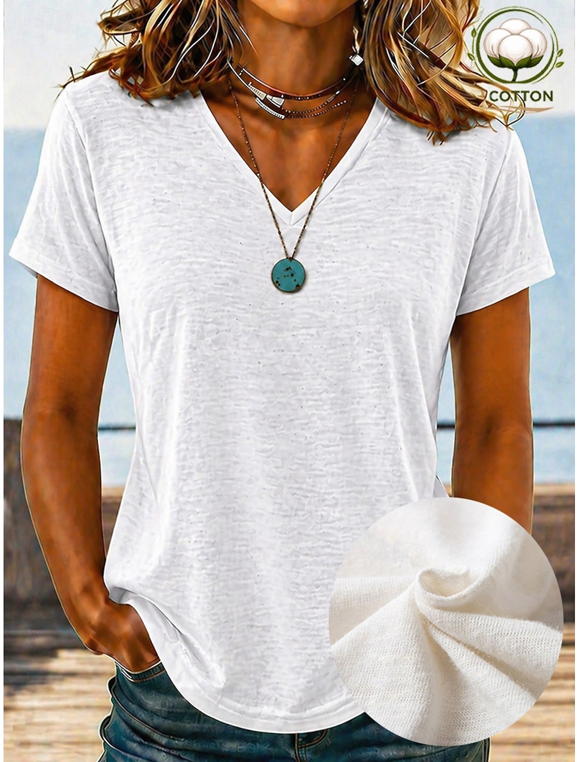 Women's Shirt Texture Blouse Summer Tops Plain Stylish Classic Short Sleeve V Neck Long Tops Casual Light Beige Light Green Light Purple Summer Spring