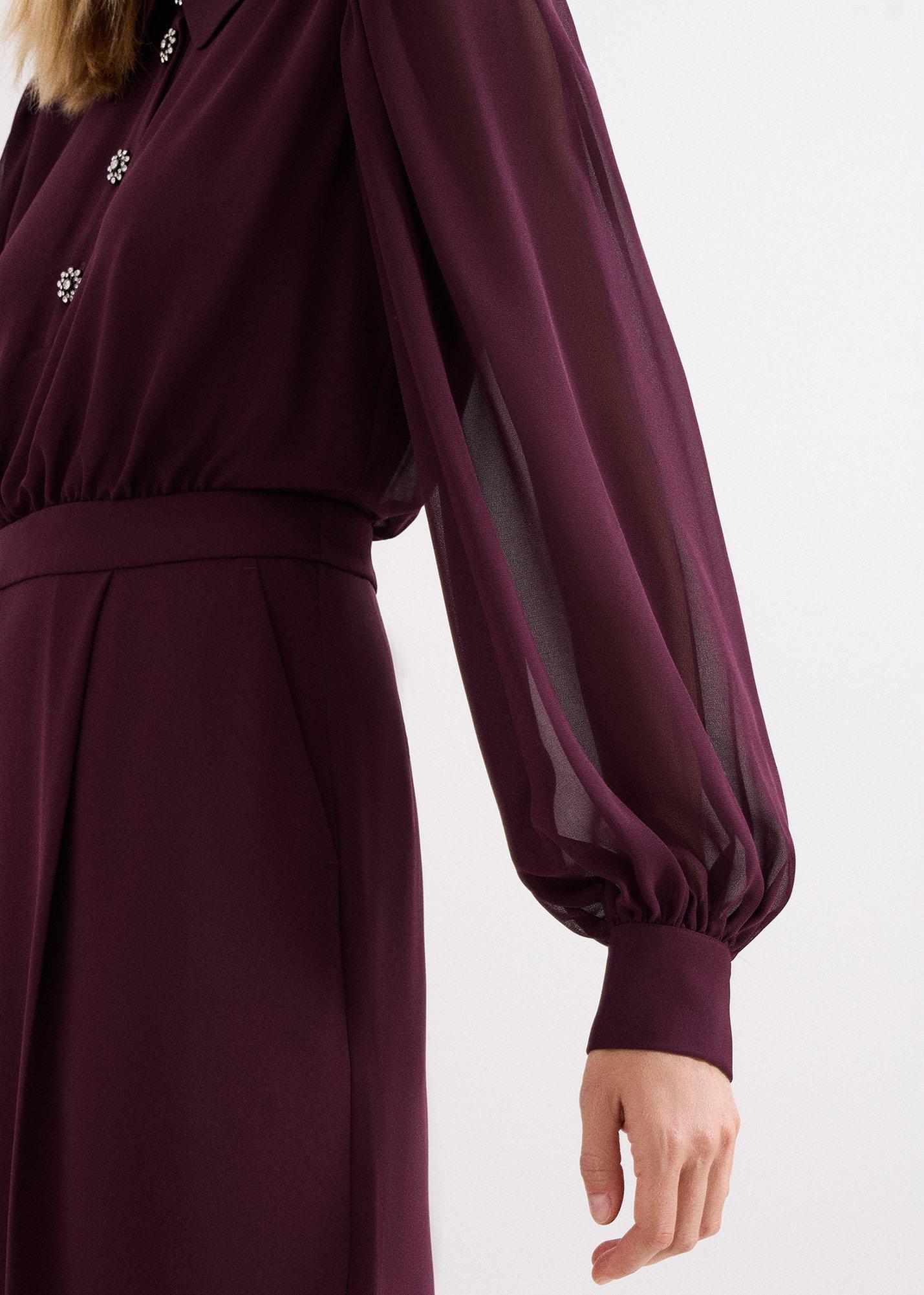 Petite Emily Burgundy Diamonte Button Jumpsuit