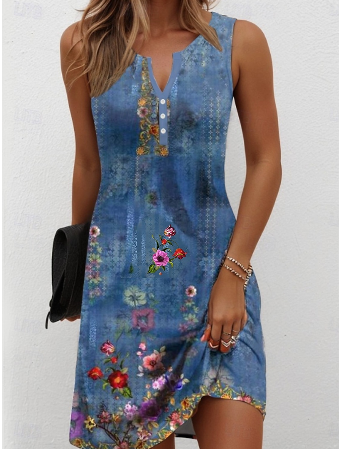 Women's Mini Dress Sundress Summer Dress Vacation Casual Daily Beach Holiday Regular Fit Graphic Tie Dye Abstract Sleeveless V Neck Blue Black Orange Summer Spring