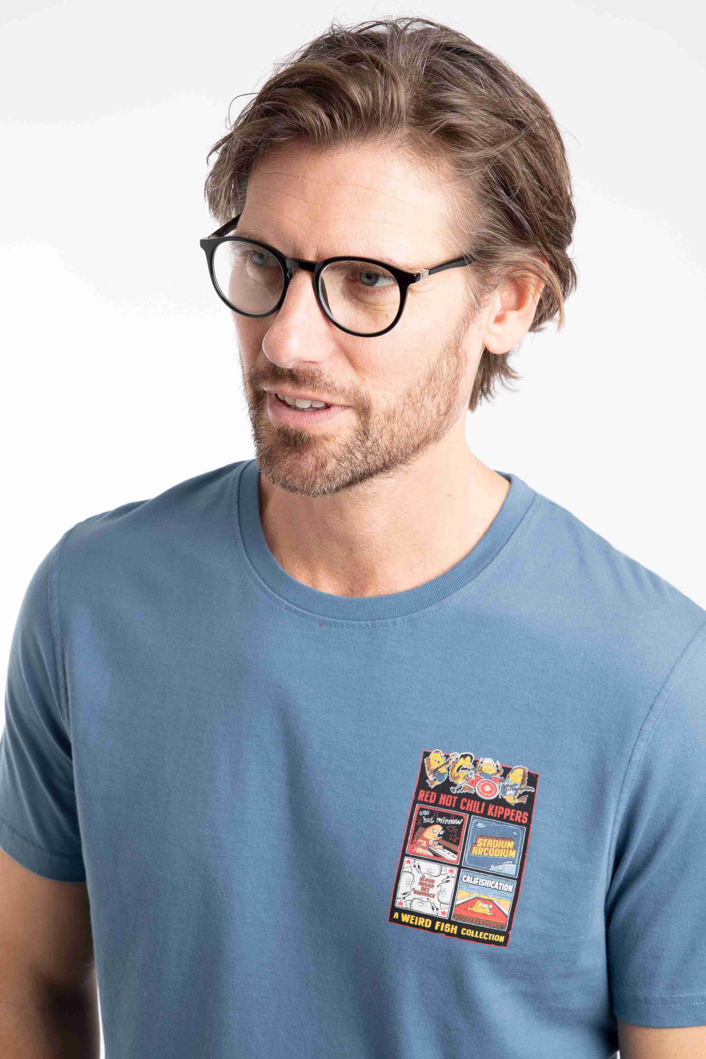 Chili Kippers Back Print Artist T-Shirt Washed Blue