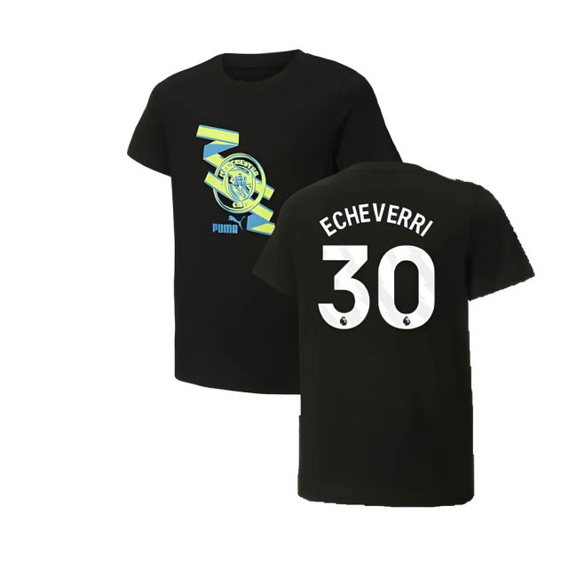 2024-2025 Man City T-shirt (Black) (Echeverri 30) (Black)