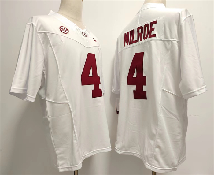 Men's Alabama Bama Jalen Milroe #4 away jersey White 2023 stitched