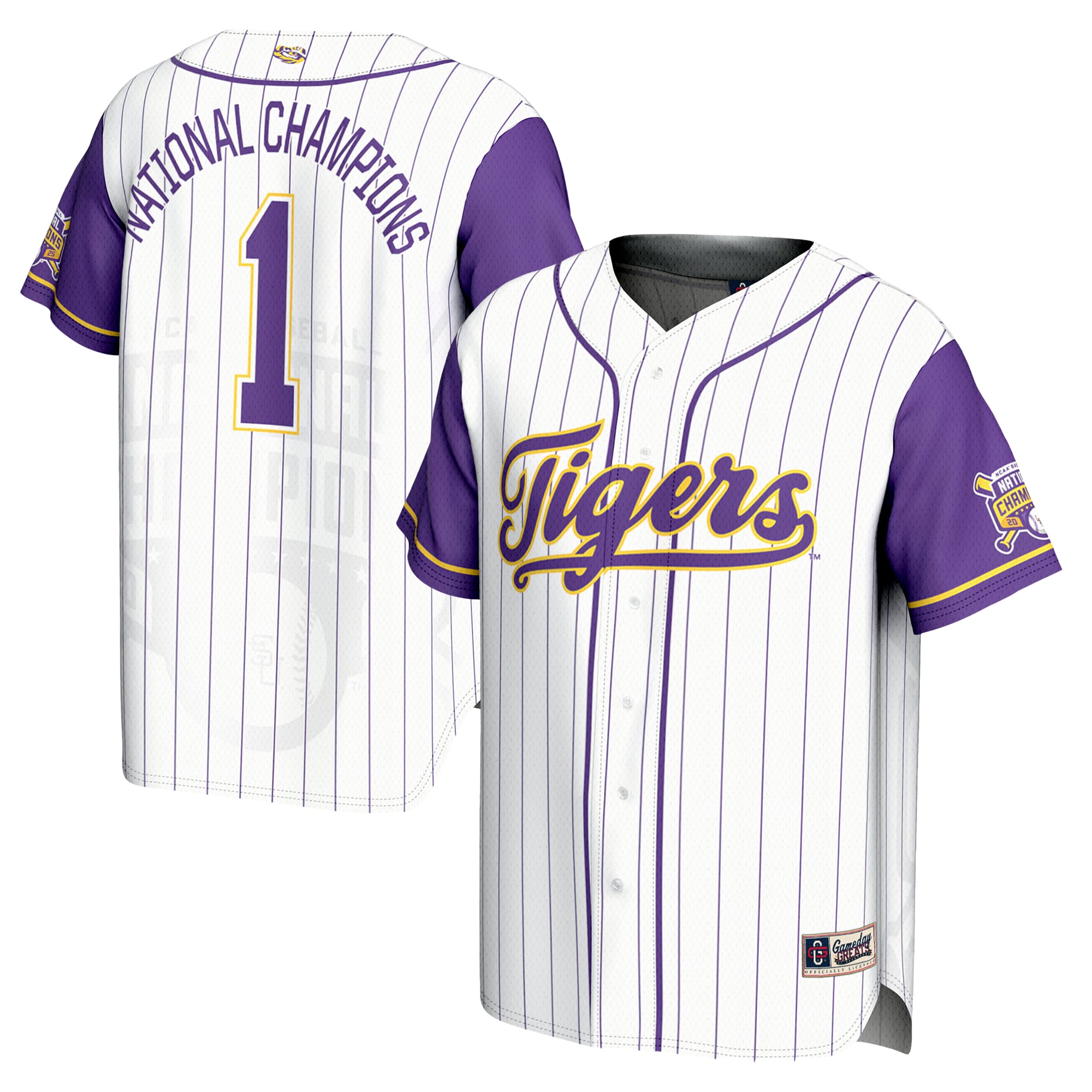#1 LSU Tigers GameDay Greats Youth 2025 NCAA Men's Baseball College World Series Champions Lightweight Baseball Jersey - White