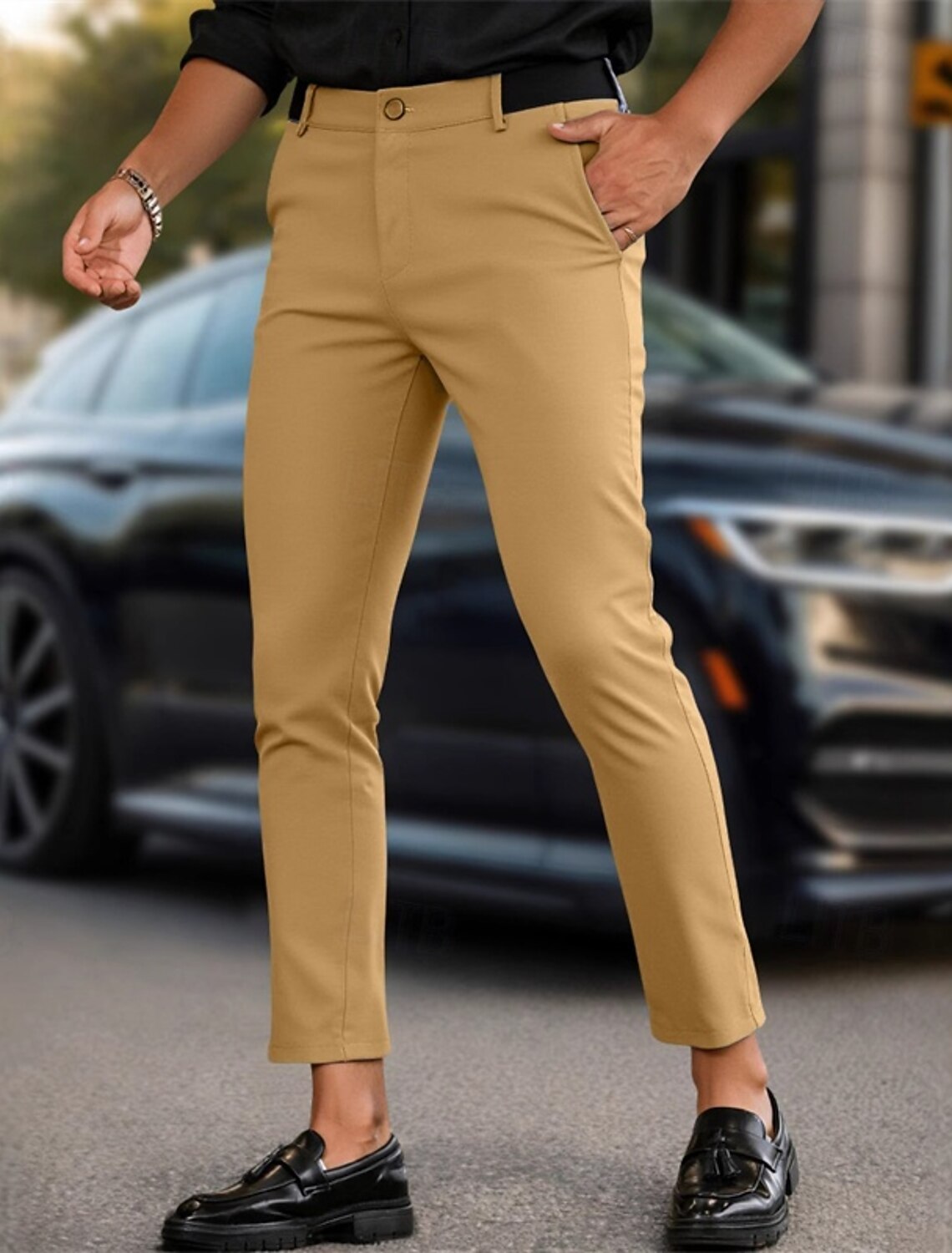 Men's Dress Pants Skinny Trousers Chinos Buttons Pocket Plain Comfort