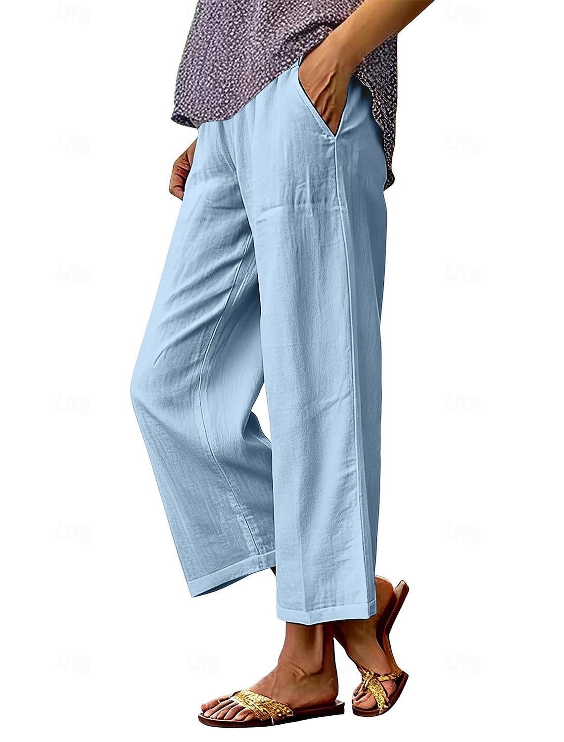 Women's Wide Leg Trousers Casual Pants Vacation Fashion Streetwear Full Length High Waist Plain Pocket Elastic Waist Comfortable Breathable Inelastic Daily Vacation Street Dark Grey Black White Red
