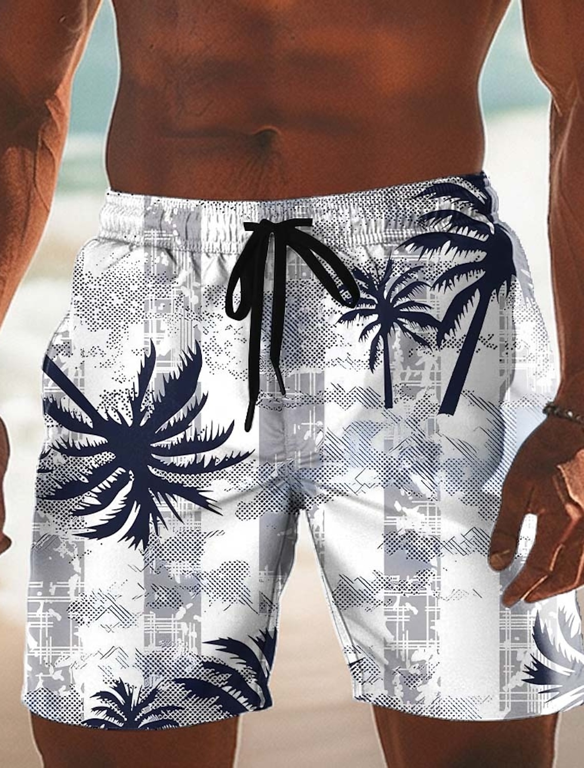 Men's Coconut Tree Gradient Color Tropical Plants Swim Trunks Swim Shorts Board Shorts Mid Waist Hawaiian Beach Vacation Wear Side Pockets Mesh Lining Elastic Drawstring Waist Designer Clothing