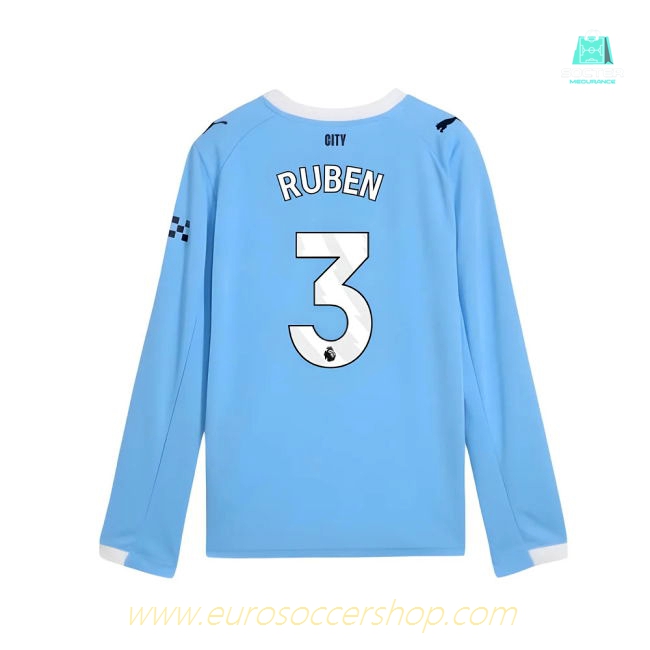 2025-2026 Man City Long Sleeve Home Shirt (Kids) (Ruben 3)