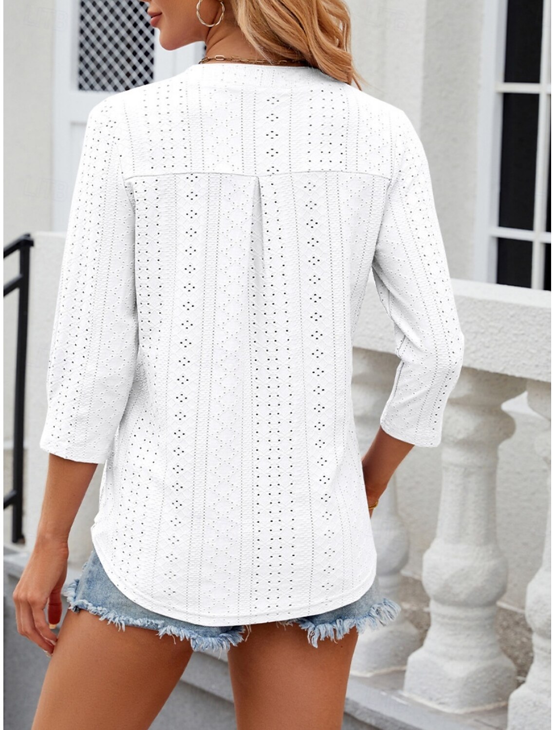 Women's Shirt Blouse Stylish Casual Floral Regular Tops Long Sleeve Notched Neck Eyelet Regular Fit Daily Summer Spring