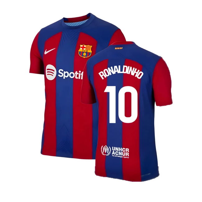 2023-2024 Genuina Camiseta Barcelona Local - Hombres Con Ronaldinho 10