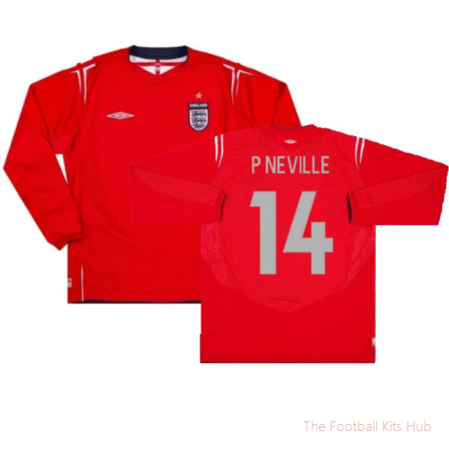England 2004-06 Away L/S Shirt (XXL) (Excellent) (P Neville 14)