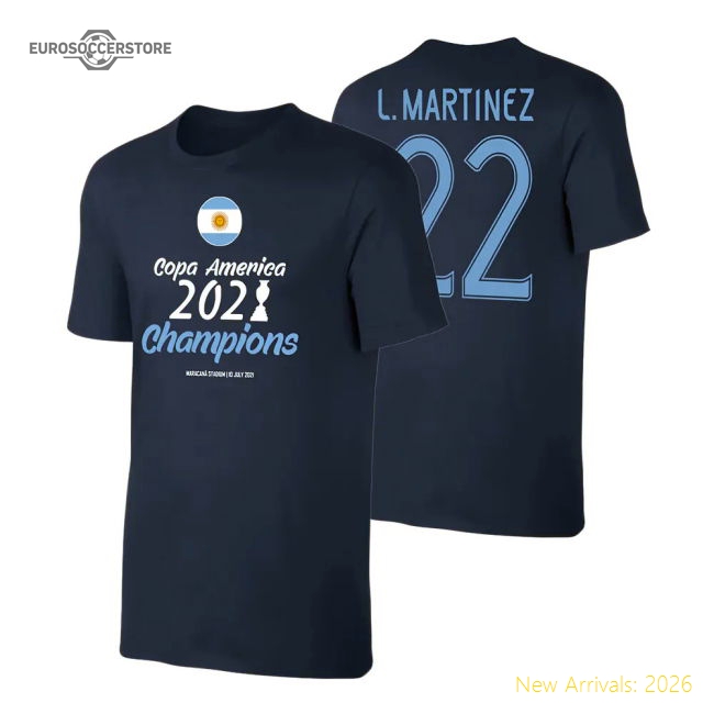 Argentina National Teams Winners T-Shirt (L. Martinez 22) Dark Blue