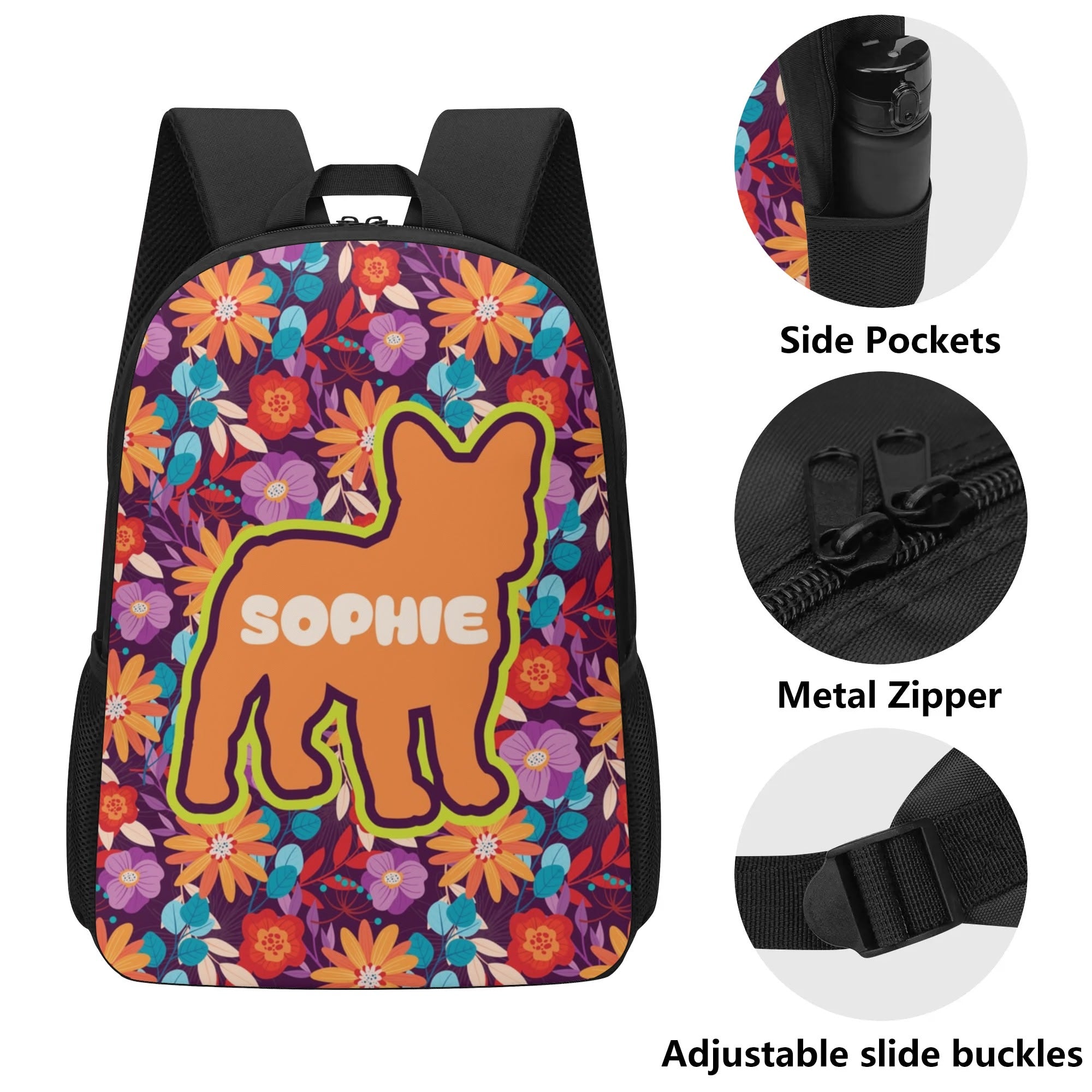 Pet-Lover 17 Inch School Backpack With Custom French Bulldog Name for...