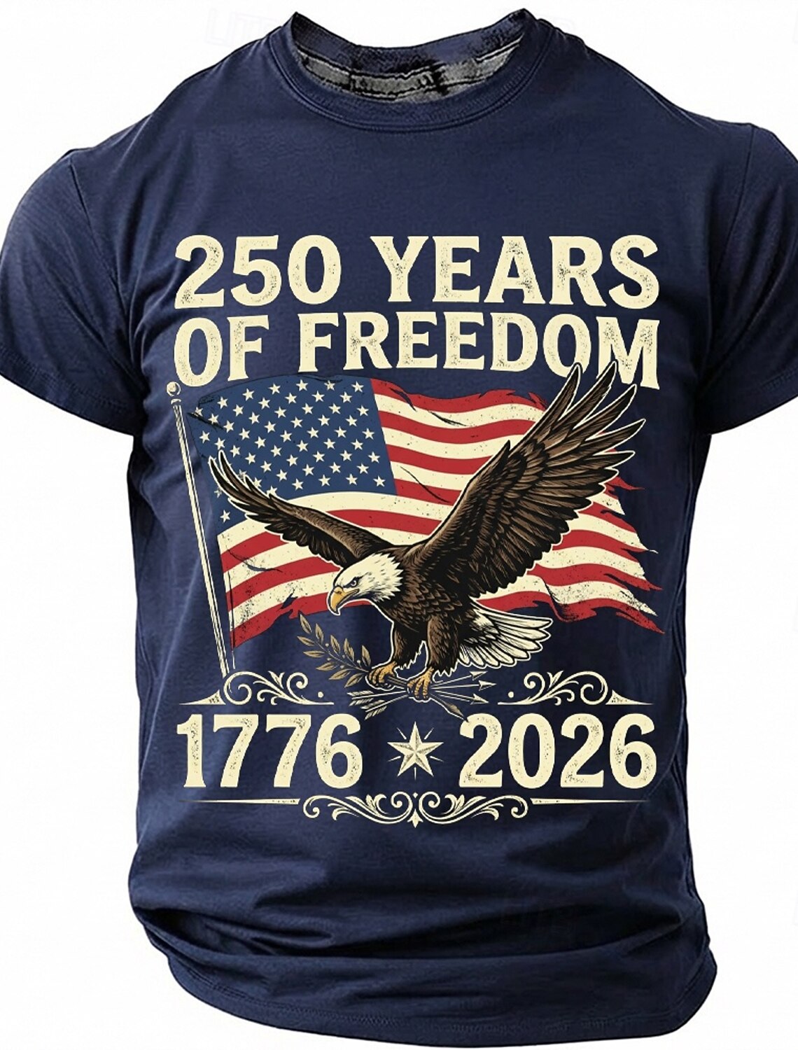 250 Years of Freedom 1776 2026 Men's Patriotic Bald Eagle American Flag Vintage USA Pride T Shirt Graphic Crew Neck Short Sleeve Fourth of July Semiquincentennial Celebration Gift Designer Clothing Ap