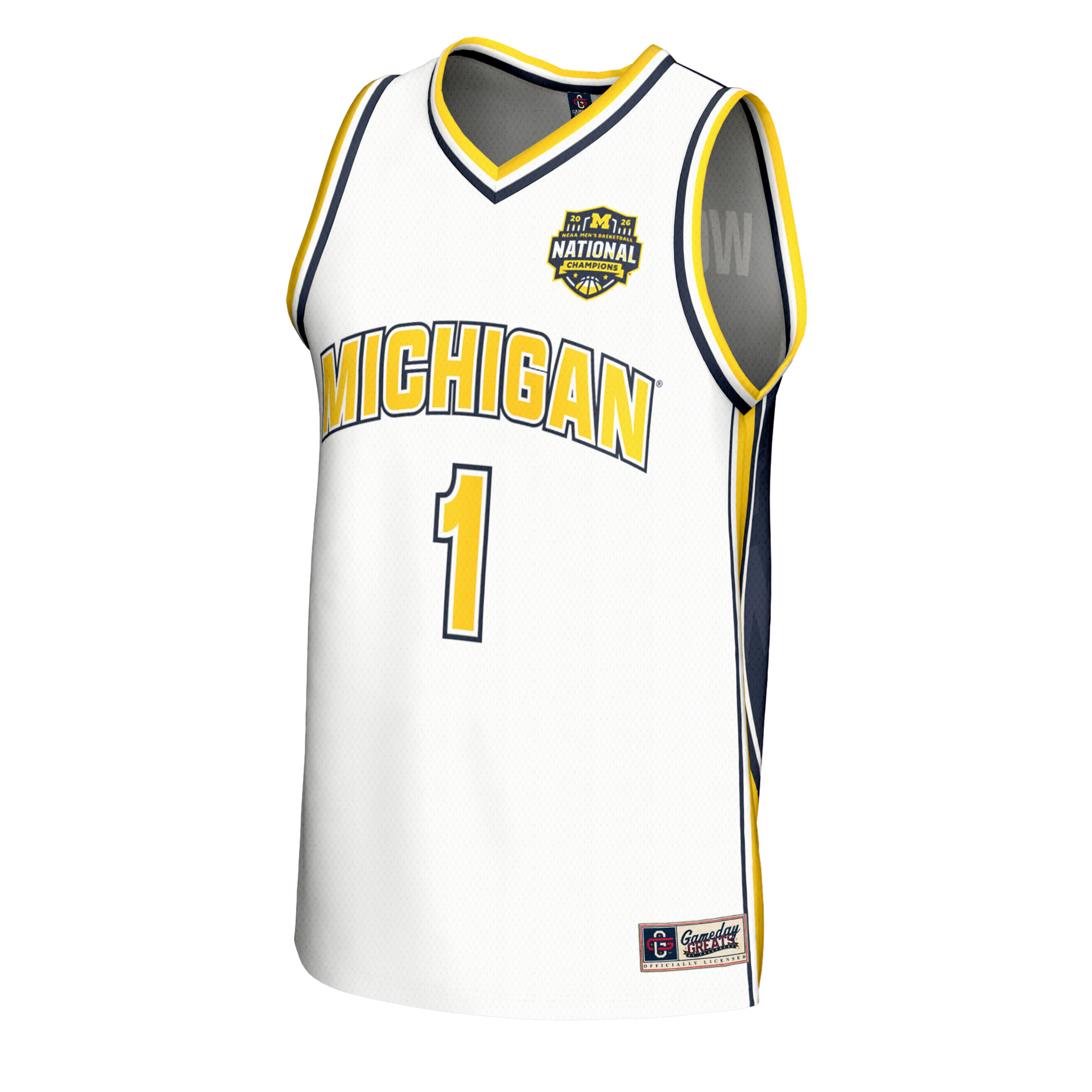 Michigan Wolverines GameDay Greats Unisex 2026 NCAA Men's Basketball National Champions #1 Commemorative Fashion Jersey - White