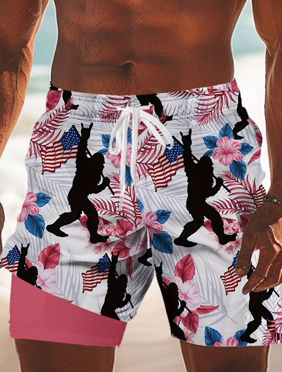 Independence Day Men's 4th of July U.S. 250th Anniversary US Flag Patriotic Lined Shorts 2 in 1 Board Shorts Swim Trunks Mid Waist Holiday Side Pockets With Compression Liner Elastic Drawstring Waist