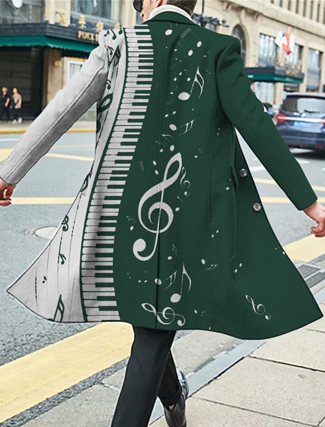 Men's Floral Graphic Prints Pano Keys Winter Coat Overcoat Warm