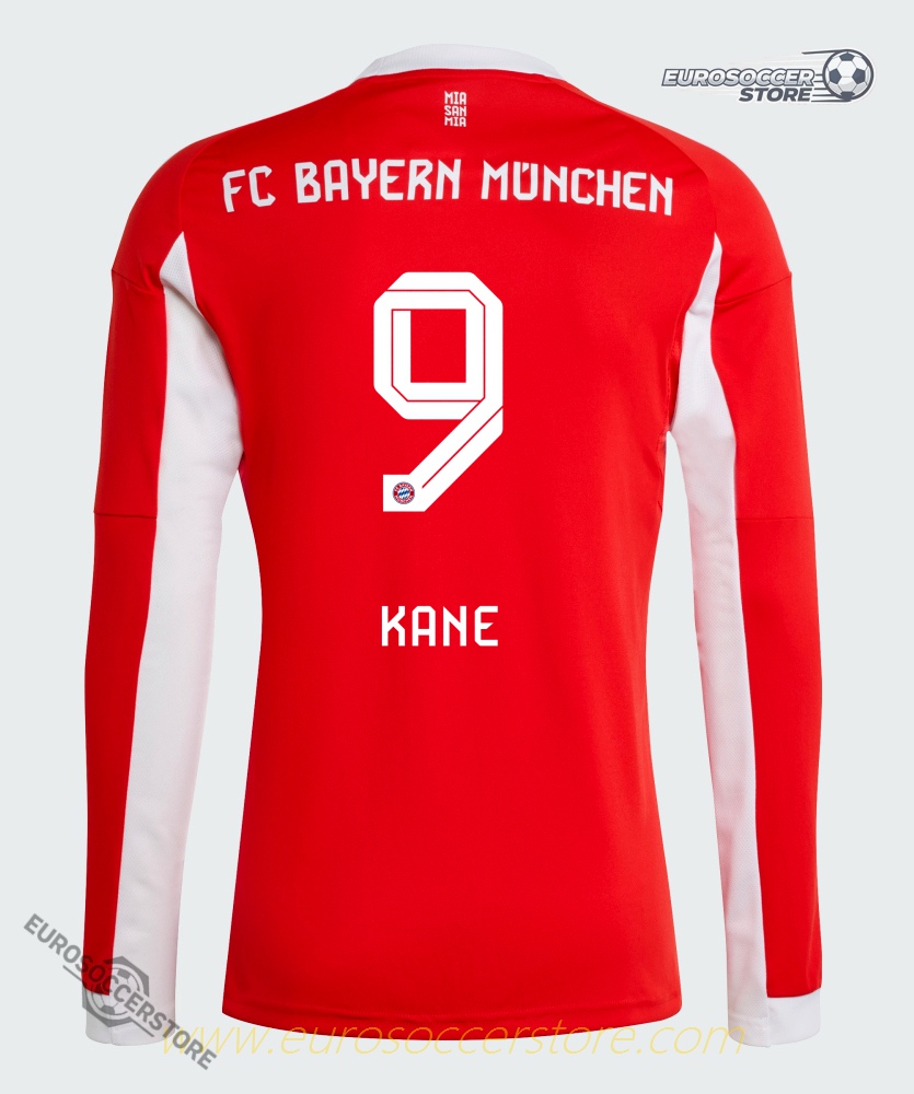 25-26 Season Bayern Munich Home Long Sleeve Jersey with Kane 9 Printing