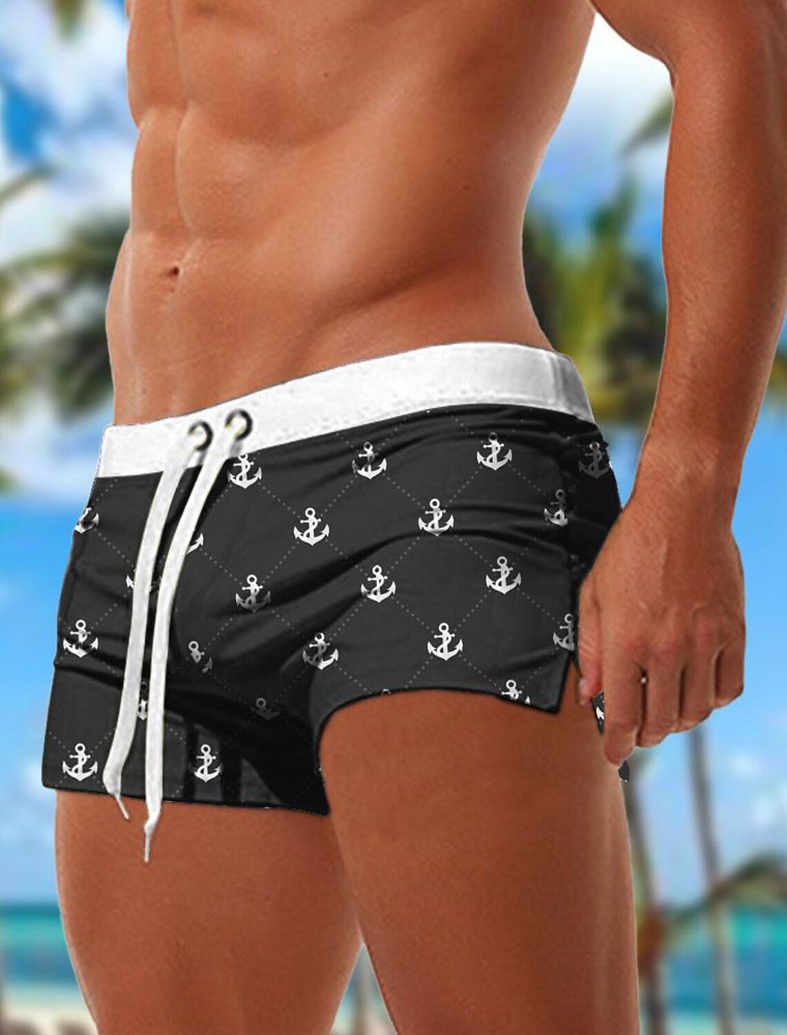 Men's Anchor Swim Trunks Swim Shorts Board Shorts Mid Waist Fashion Designer Beach Surfing Holiday Drawstring Pocket Elastic Waist Designer Clothing Apparel