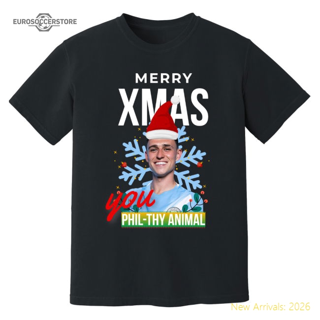 Phil City Foden Christmas T-Shirt (Black) For Premier League Fans