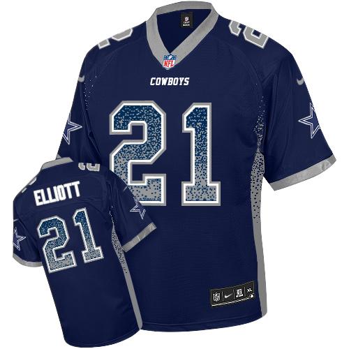 Official NFL DAL Cowboys #21 Ezekiel Elliott Navy Elite Jersey