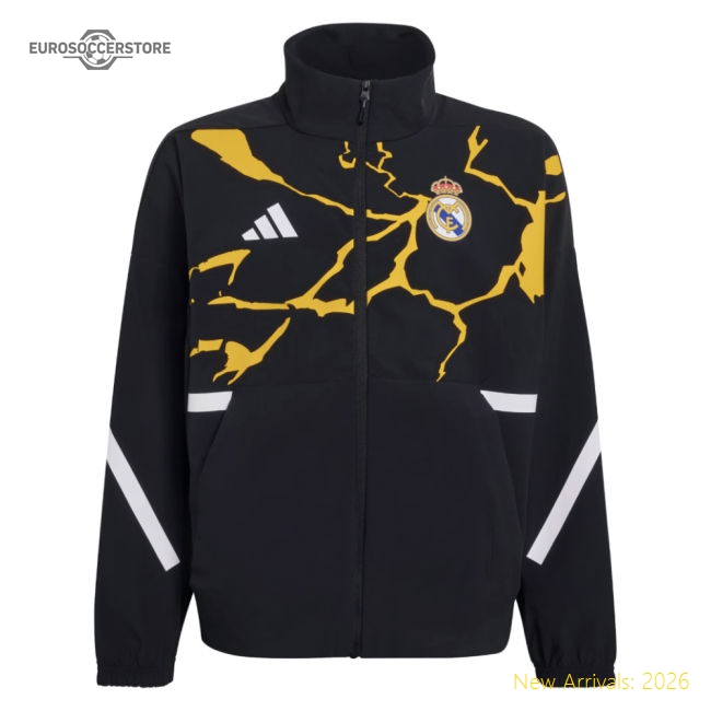 Premium 2025-2026 Real Madrid Anthem Jacket (Black) - Kids