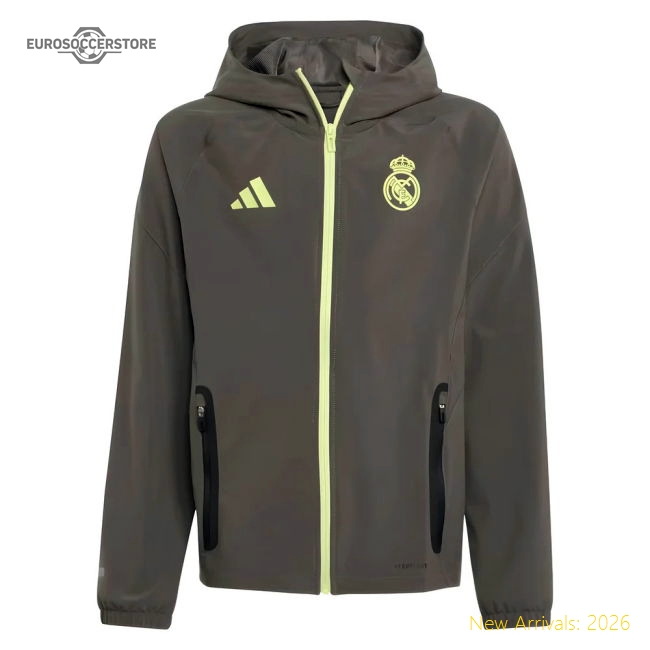 Premium 2025-2026 Real Madrid Vis Tech Travel Jacket (Almost Grey) -