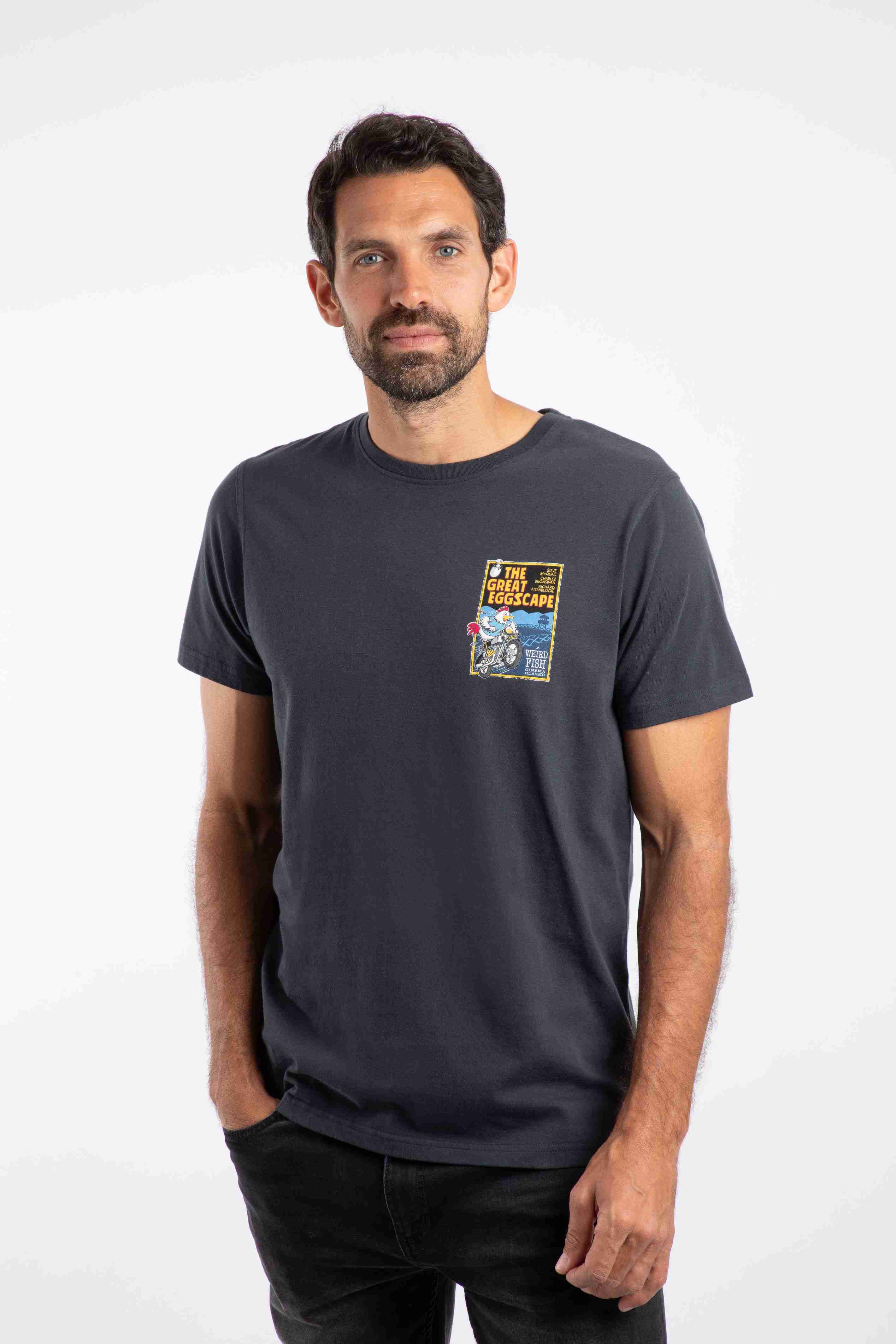 The Great Eggscape Back Print Artist T-Shirt Navy