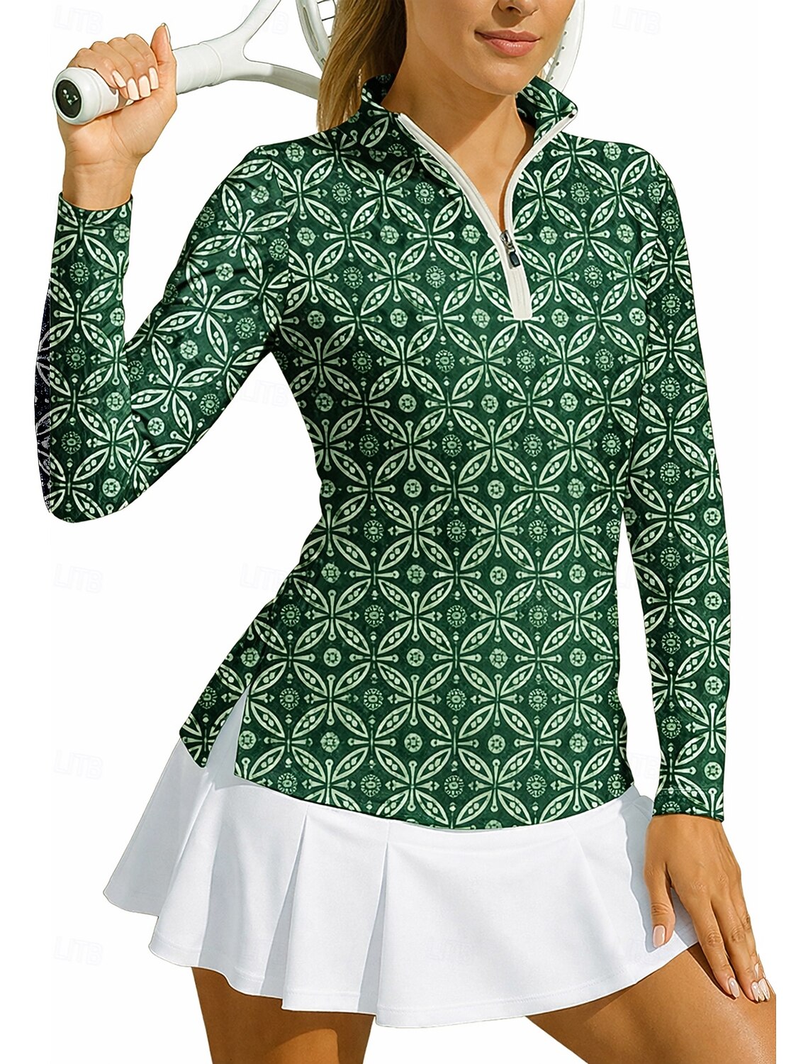 Women's Geometric Circle Sport Shirt Golf Polo Shirt Tennis Shirt Tennis Tee Long Sleeve Zipper Floral UPF50+ UV Resistant High Elasticity Moisture Wicking Breathable Tennis Golf Pickleball Stand