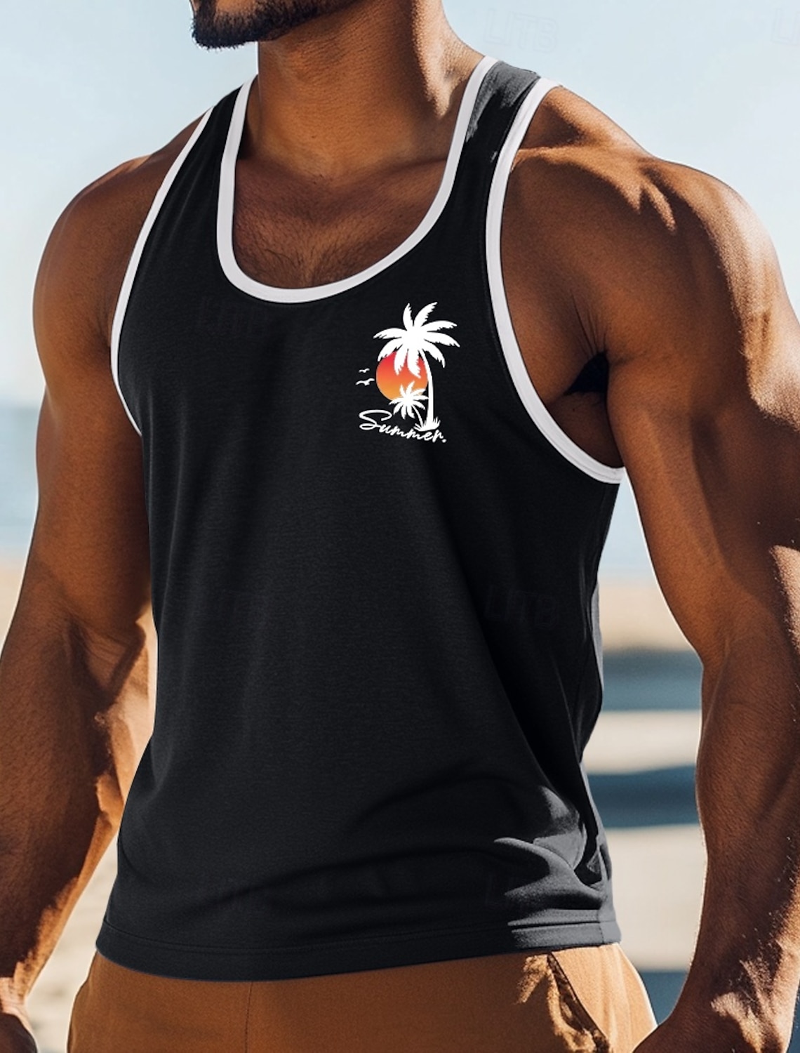 Men's Tank Top Vest Top Sleeveless Shirt Muscle Shirt Sleeveless Crew Neck Summer Coconut Tree Sports Fashion Comfortable Print Casual Beach Black White Green Top Tee for Men