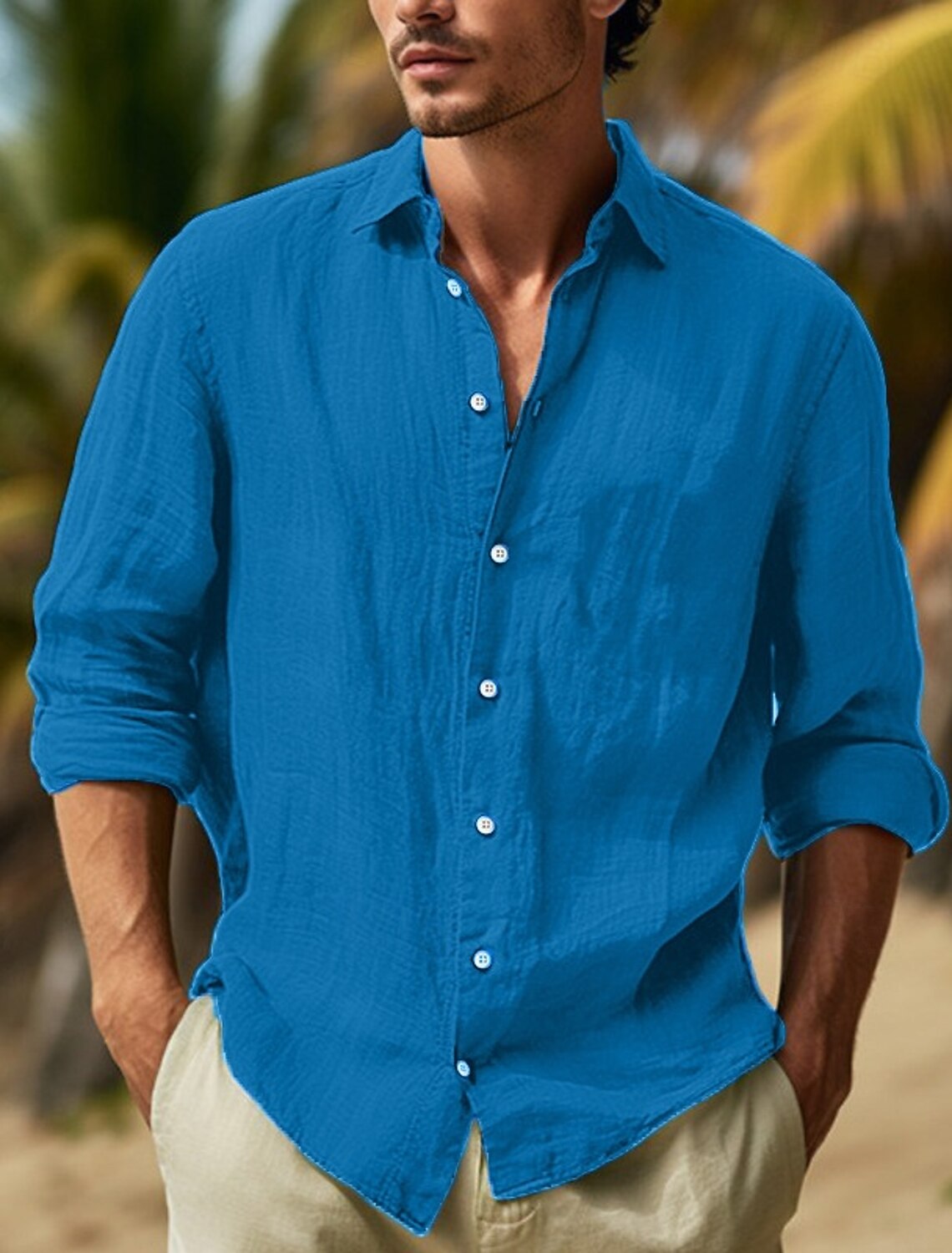 Men's Shirt Summer Beach Wear Cotton Linen Button Up Plain Vacation