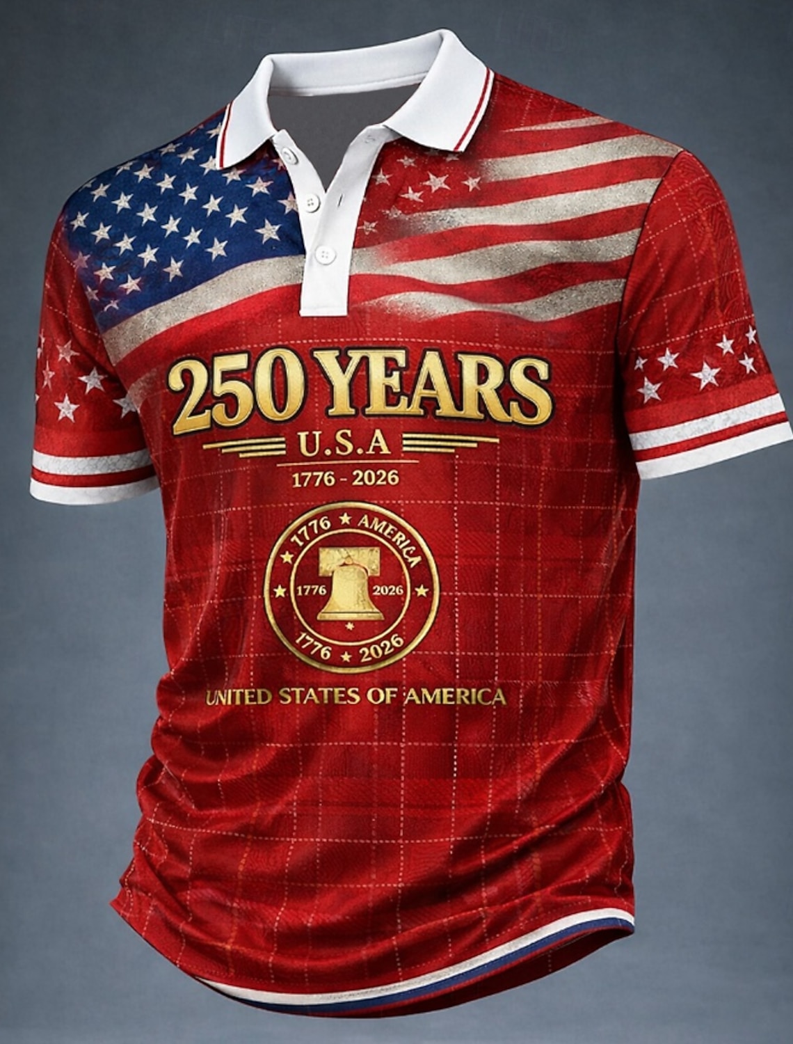 4th of July 2026 250th Men's American US Flag Polo Shirts Short Sleeve Polo Shirts Lapel Casual Athleisure Daily Wear Festival Wear 3D Print Buttons Spring & Summer Blue Red Gray