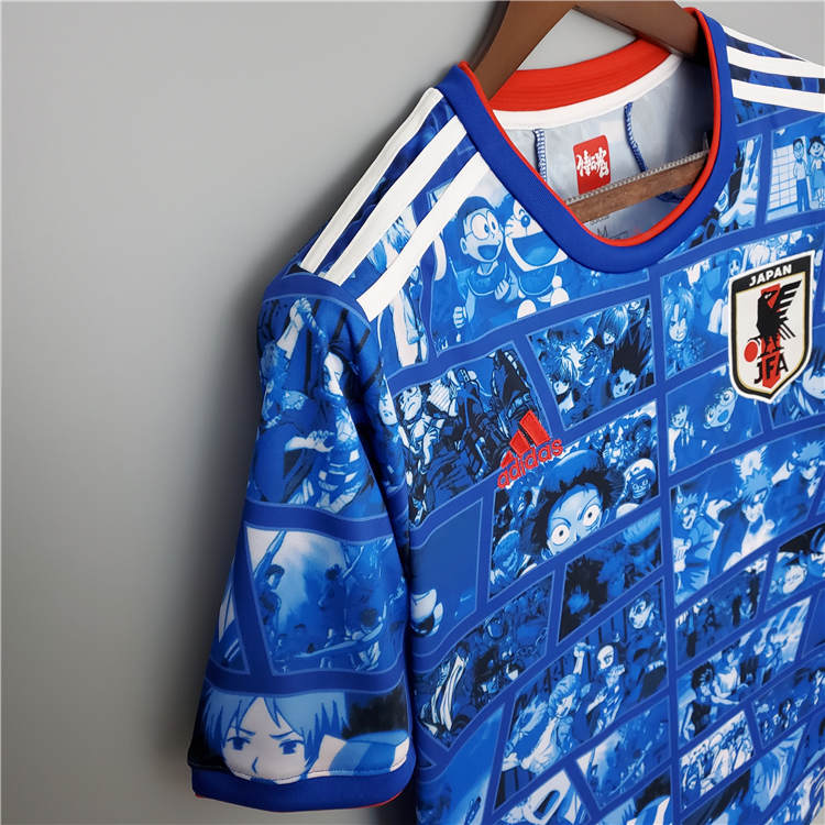 Japan 2021 Cartoon Version Blue Soccer Jersey Football Shirt -