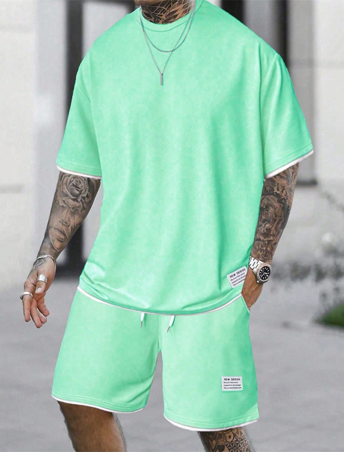 Men's Workout Set Tracksuit T shirt & Shorts Outfit Crew Neck Outdoor