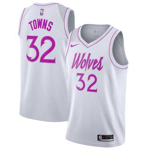 White Nike M. Timberwolves #32 NBA Jersey Game Day Wear Basketball Jersey