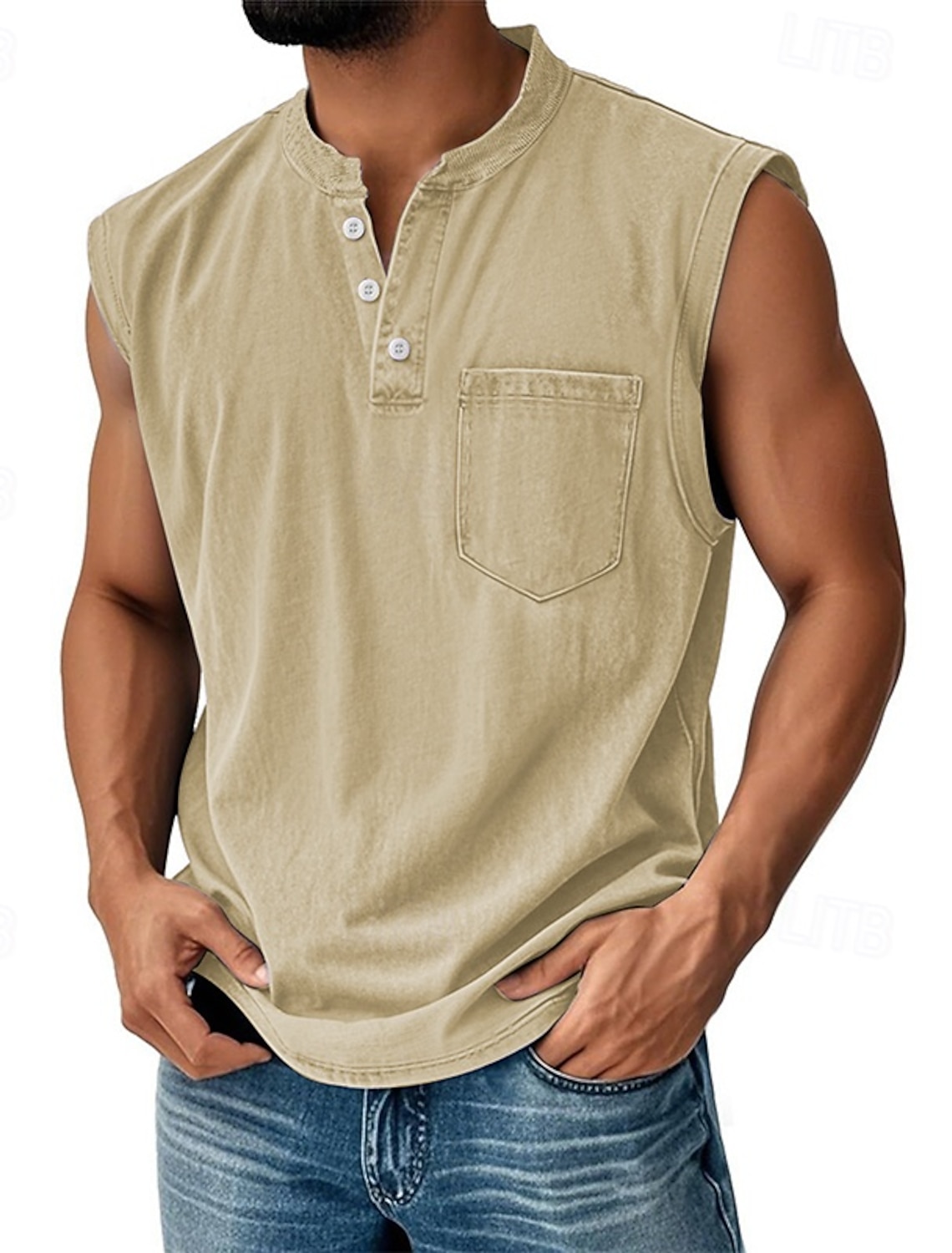 Men's Vintage Tank Top 100% Cotton Acid Wash Vest Top Undershirt Sleeveless Shirt Sleeveless Henley Summer Plain Fashion Designer Basic Pocket Buttons Vacation Street Black Top Tee for Men