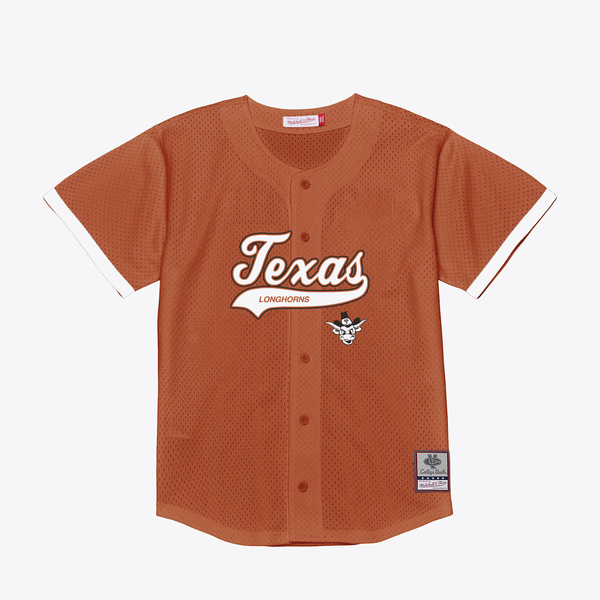 [NJP] Texas Longhorns Mesh Button-Up Batting Practice Baseball Jersey - Texas Orange