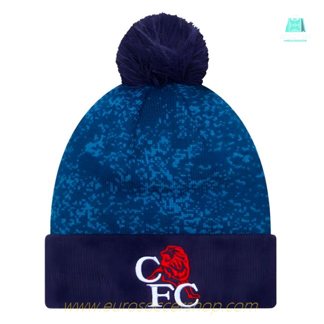 Chelsea Retro Lion All Over Print Blue Bobble Knit Beanie Hat
