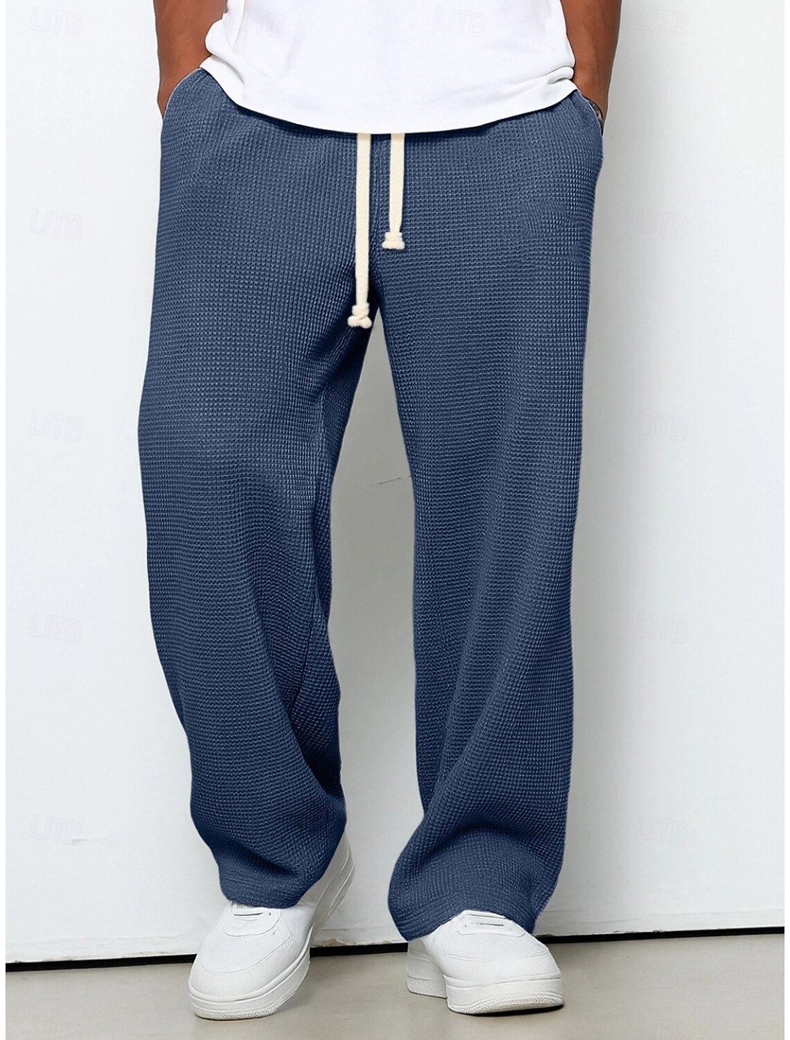 Men's Straight Leg Sweatpants Waffle Pants Drawstring Lattice