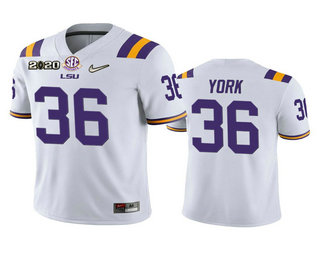 premium Men's LSU Bayou Bengals Cade York #36 White 2020 Football
