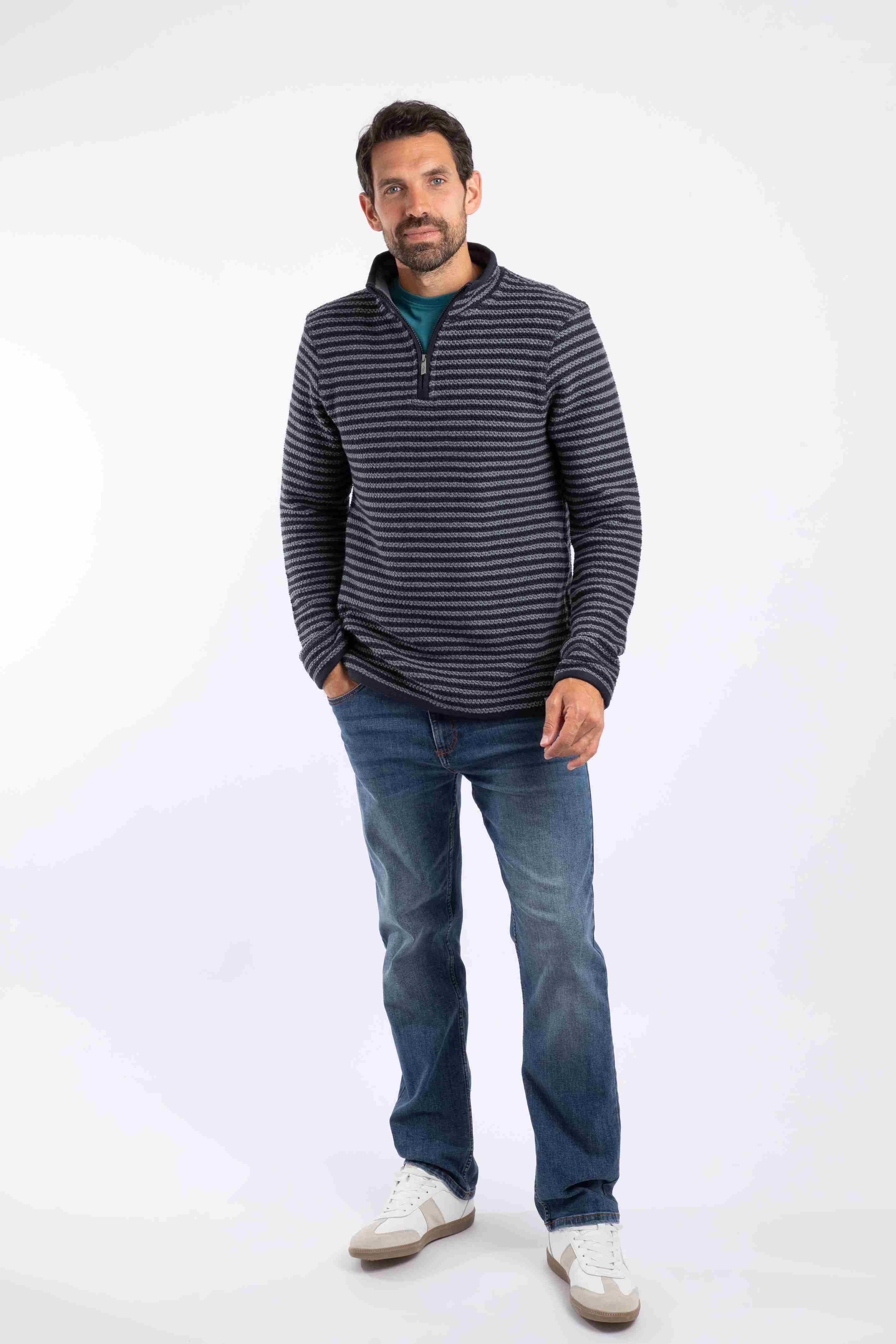 Shorling 1/4 Zip Striped Macaroni Sweatshirt Black