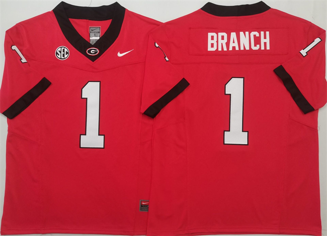 away jersey Men's Georgia Dawgs #1 Zachariah Branch Red 2025 Jersey