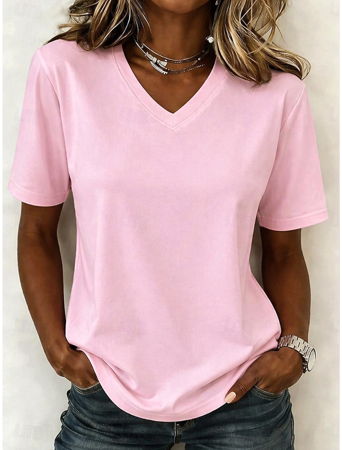 Women's 100% Cotton T-Shirts - Quality Basic Short Sleeve V Neck Tee