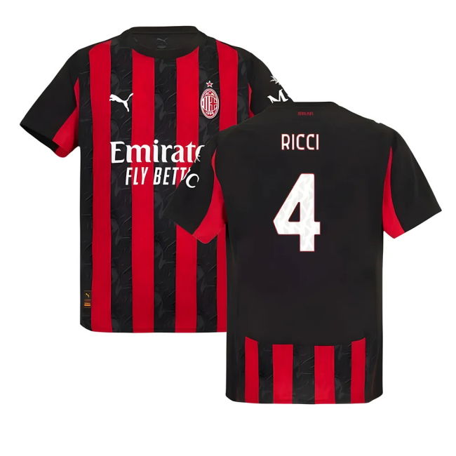 Pro Series Acm Ac Milan Authentic Home Shirt Ricci #4 2025-2026 Ca...