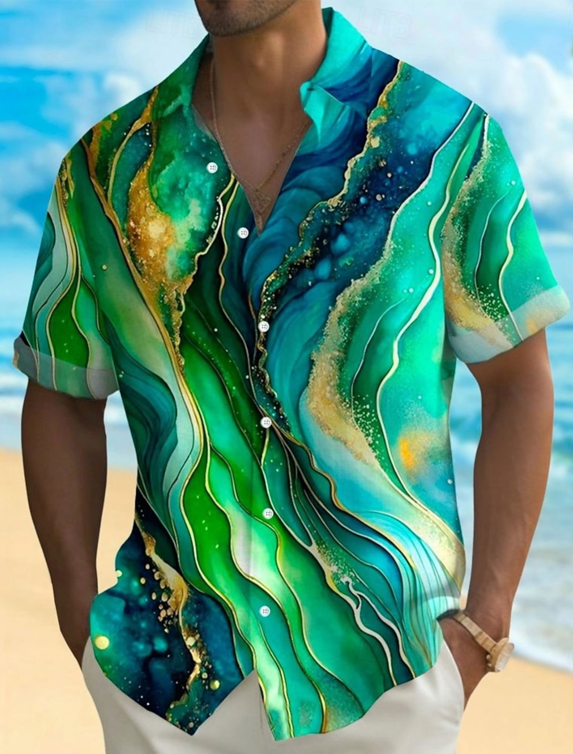 Men's Geometric Marble Abstract Art Shirt Summer Shirt Button Up Shirt Short Sleeve Fashion Casual Outdoor Vacation Dailywear Summer Spring Turndown 3D Print Collared Shirts Front One Pocket Khaki