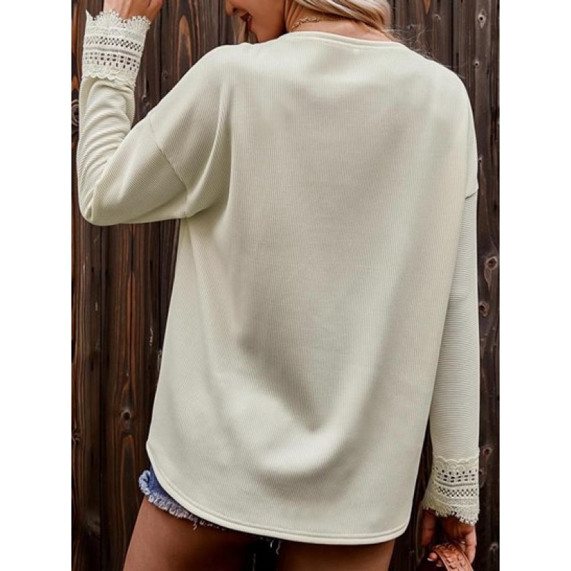 Lace Panel Solid V Neck Top FC4931