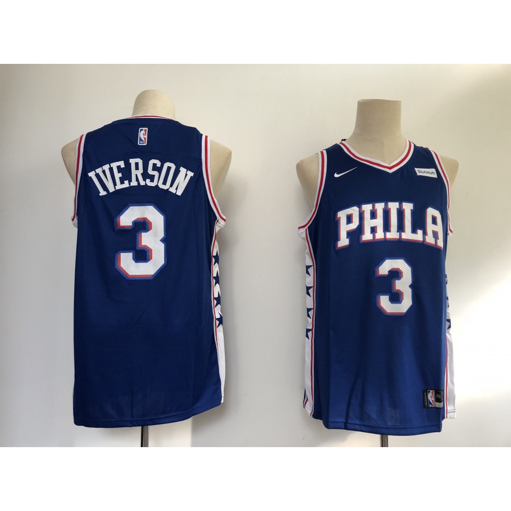 Men's Philadelphia 76ers #3 Allen Iverson Blue Swingman Stitched NBA Jersey