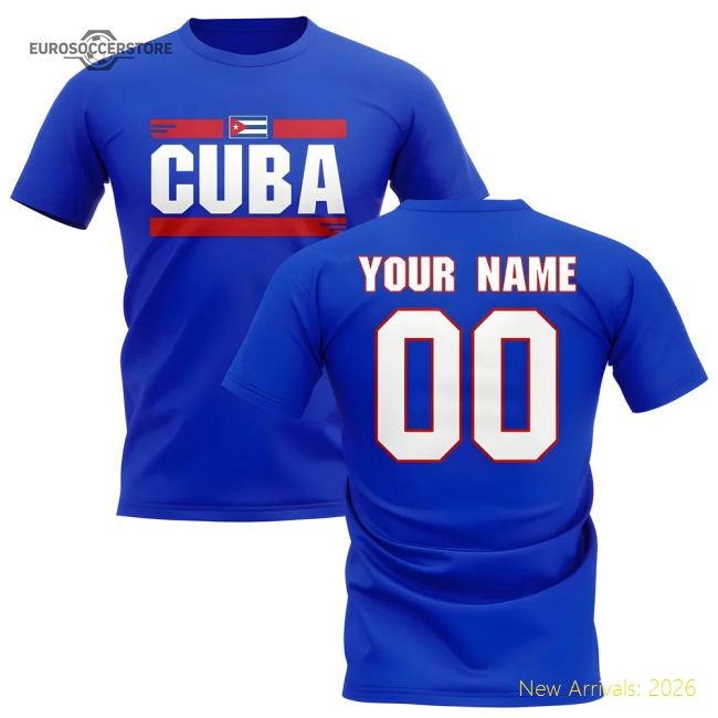 Top-grade Personalised Cuba Fan Football T-shirt (blue)
