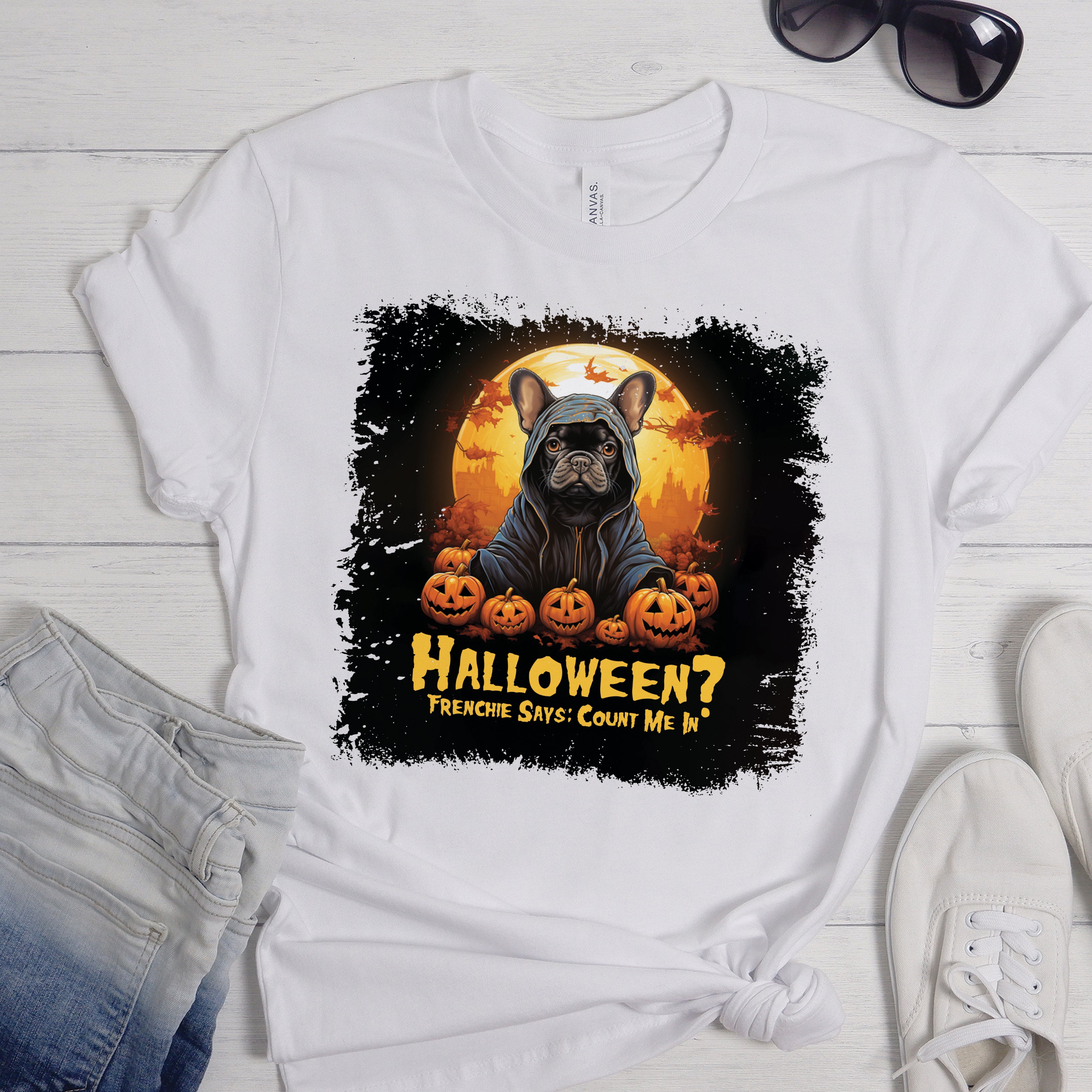 Playful Frenchie Halloween - Everyday Unisex T-shirt Pet Owner Apparel