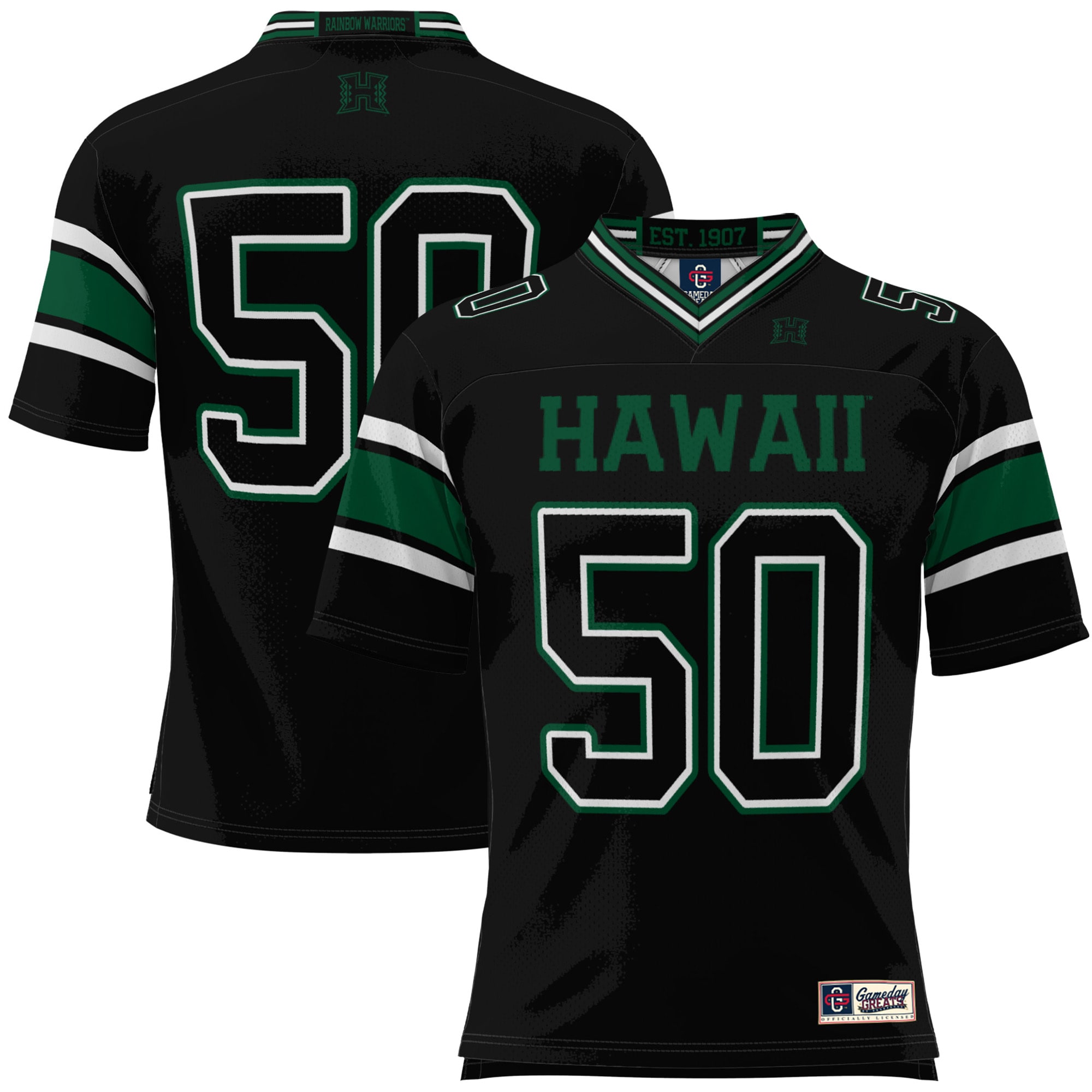 #50 Hawaii Rainbow Warriors GameDay Greats Youth 26/27 Football Jersey - Black