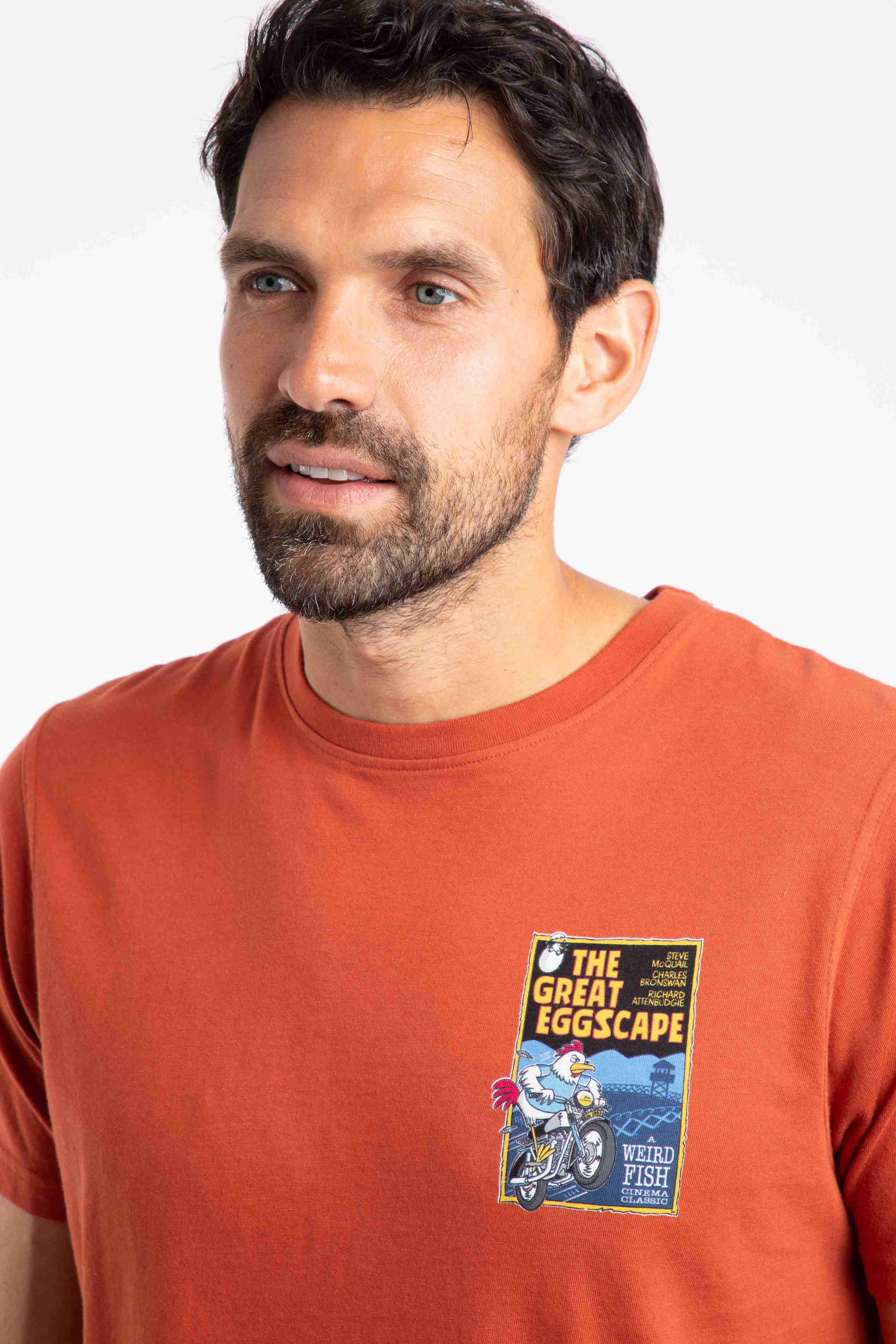 The Great Eggscape Back Print Artist T-Shirt Rust Leaves